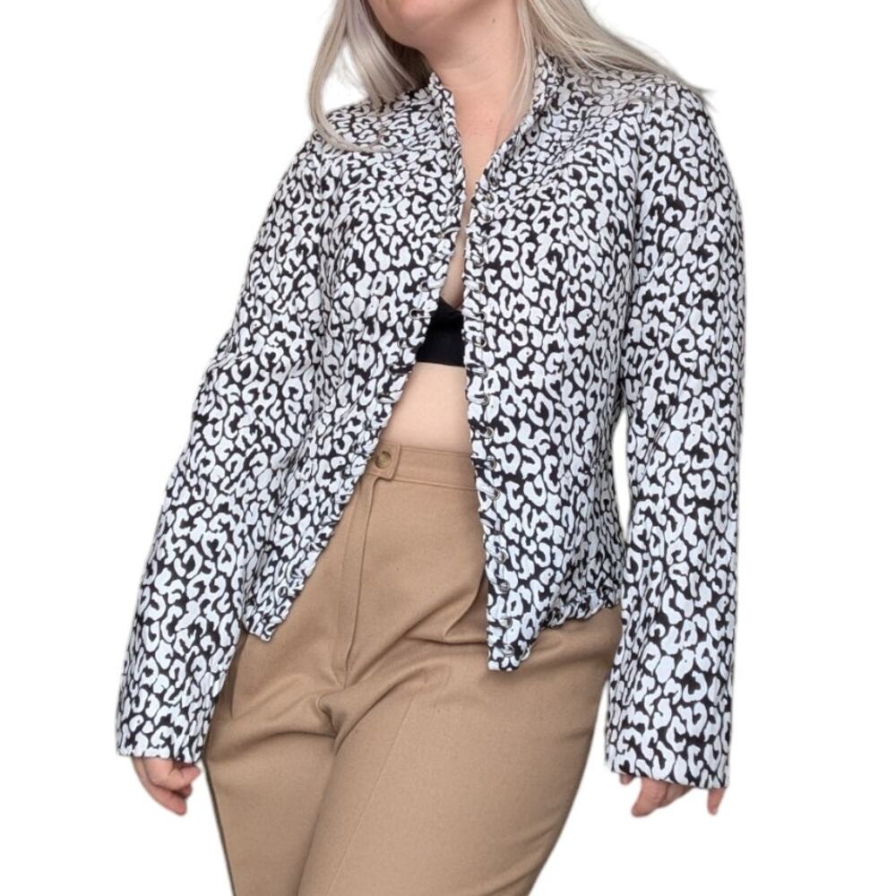 Alberto Makali Leopard Print Blazer Jacket White Black Animal Womens Small Y2K